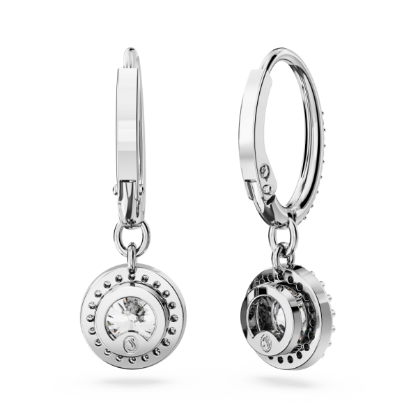 Brincos Swarovski Compridos Constella Lapidação Redonda Pavé Branco Lacado a Ródio