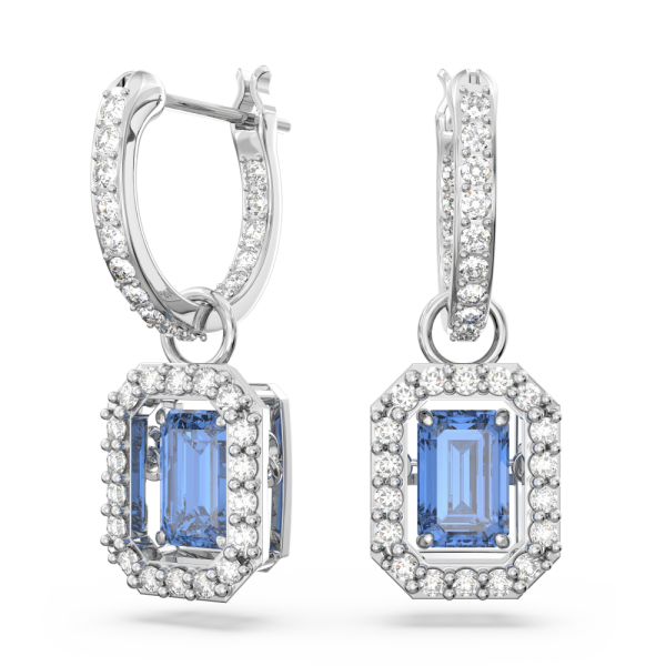 Brincos Swarovski Stud Millenia Lapidação Octogonal Azul Lacado a Ródio