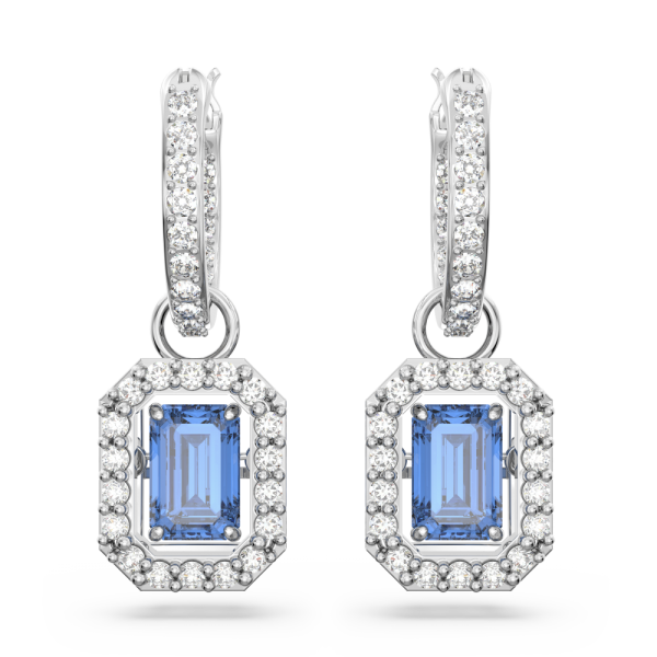Brincos Swarovski Stud Millenia Lapidação Octogonal Azul Lacado a Ródio