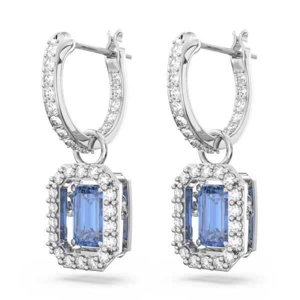 Brincos Swarovski Stud Millenia Lapidação Octogonal Azul Lacado a Ródio