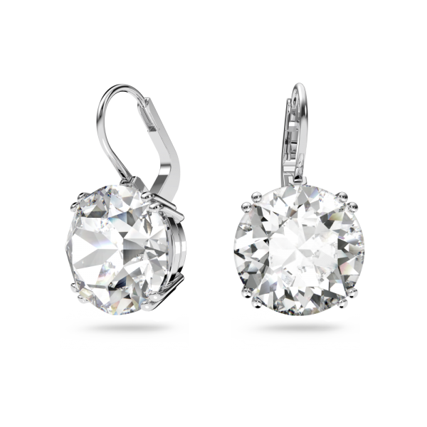 Brincos Swarovski Compridos Millenia Lapidação Redonda Branco Lacado a Ródio
