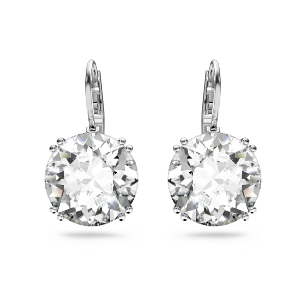 Brincos Swarovski Compridos Millenia Lapidação Redonda Branco Lacado a Ródio