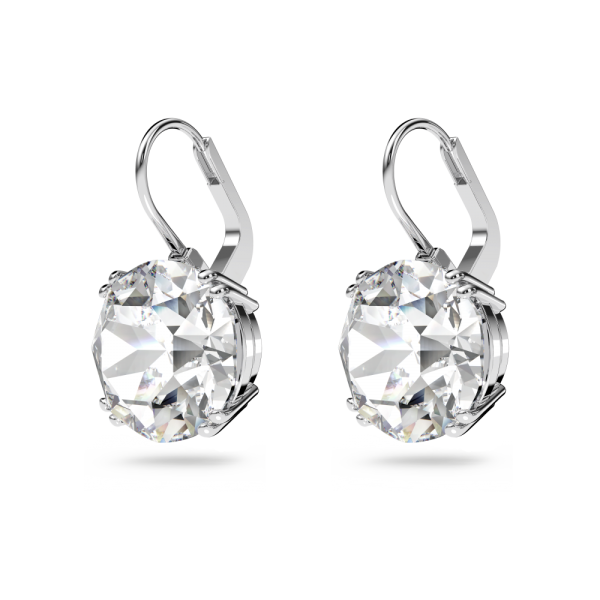 Brincos Swarovski Compridos Millenia Lapidação Redonda Branco Lacado a Ródio