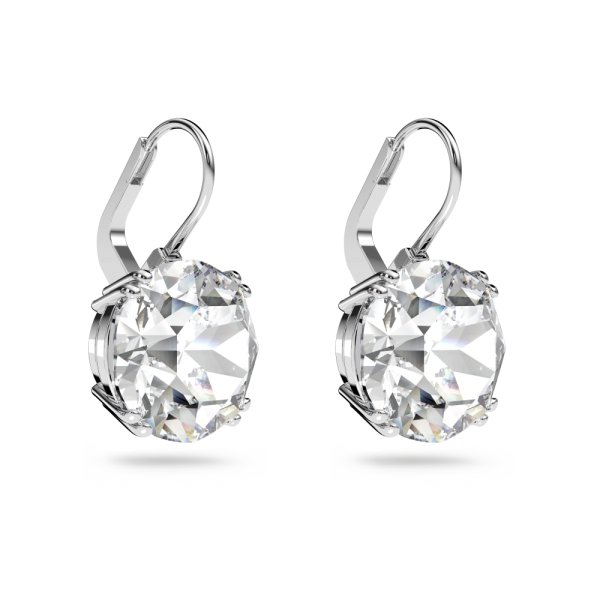 Brincos Swarovski Compridos Millenia Lapidação Redonda Branco Lacado a Ródio