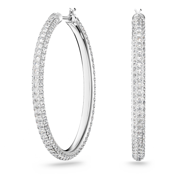 Brincos Swarovski Argola Stone Pavé Grandes Brancos Lacado a Ródio