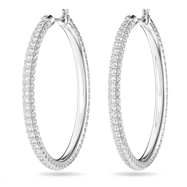 Brincos Swarovski Argola Stone Pavé Grandes Brancos Lacado a Ródio