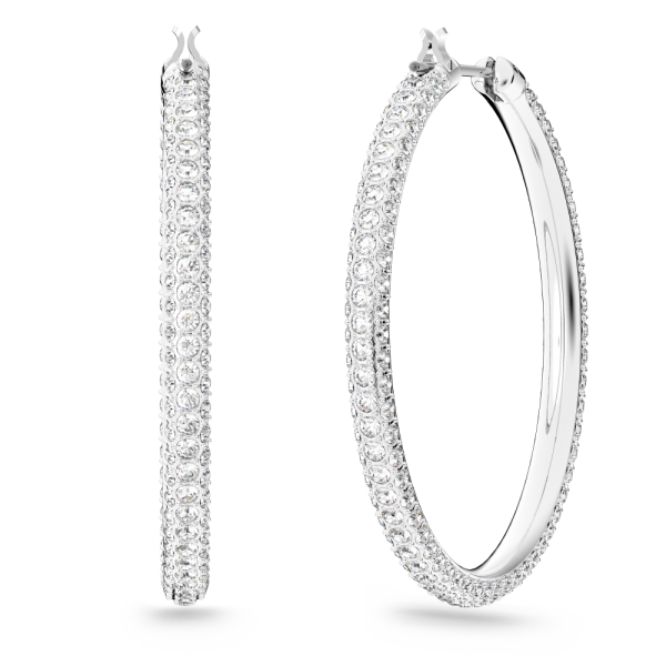 Brincos Swarovski Argola Stone Pavé Grandes Brancos Lacado a Ródio