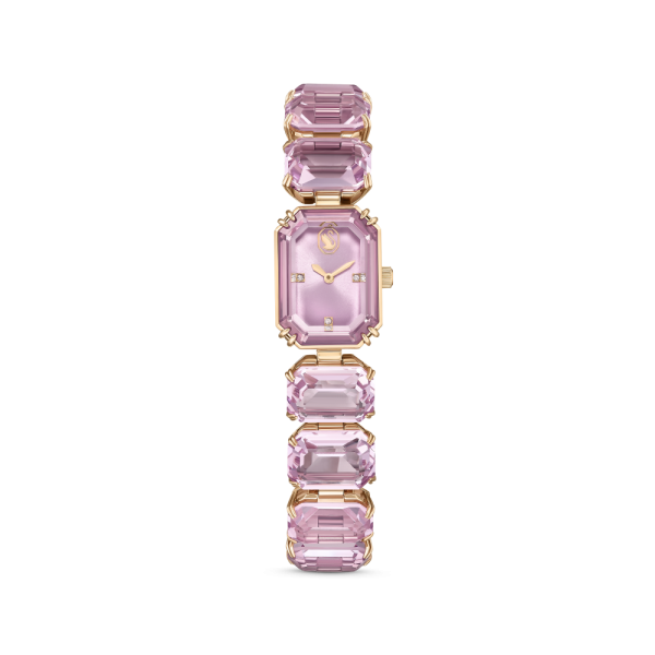 Relógio Swarovski Pulseira de Corte Octagonal Rosa Acabamento em Rosa Dourado