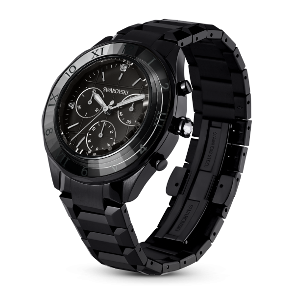Relógio Swarovski 39Mm Fabrico Suiço Pulseira de Metal Preto Acabamento a Preto