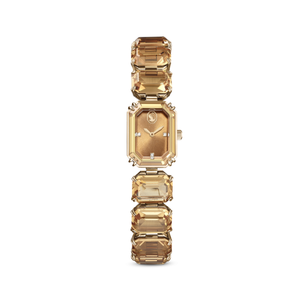 Relógio Swarovski Pulseira de Corte Octagonal Castanho Acabamento em Champanhe Dourado