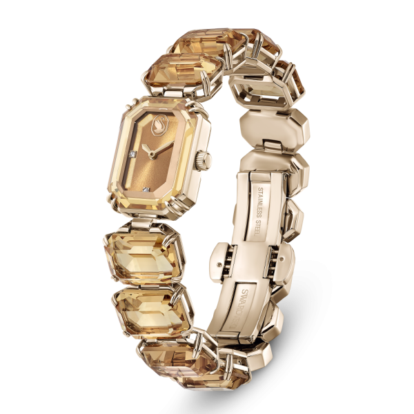 Relógio Swarovski Pulseira de Corte Octagonal Castanho Acabamento em Champanhe Dourado