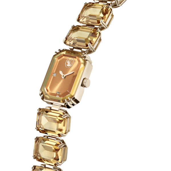 Relógio Swarovski Pulseira de Corte Octagonal Castanho Acabamento em Champanhe Dourado