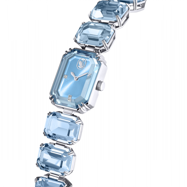 Relógio Swarovski Pulseira de Corte Octagonal Azul Aço Inoxidável