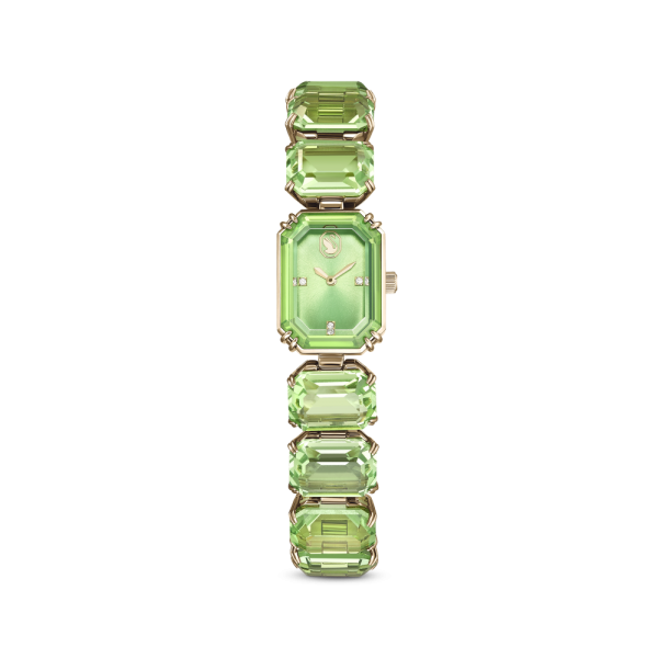 Relógio Swarovski Pulseira de Corte Octagonal Verde Acabamento em Champanhe Dourado