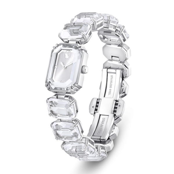 Relógio Swarovski Pulseira de Corte Octagonal Branco Aço Inoxidável