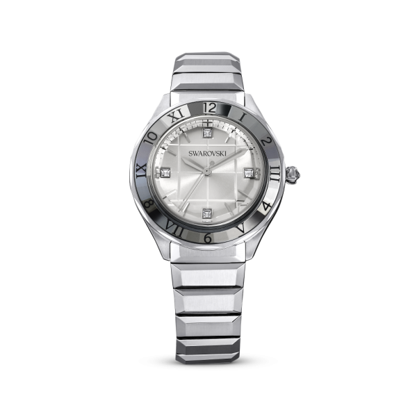 Relógio Swarovski 37Mm Fabrico Suiço Pulseira de Metal Prateado Aço Inoxidável