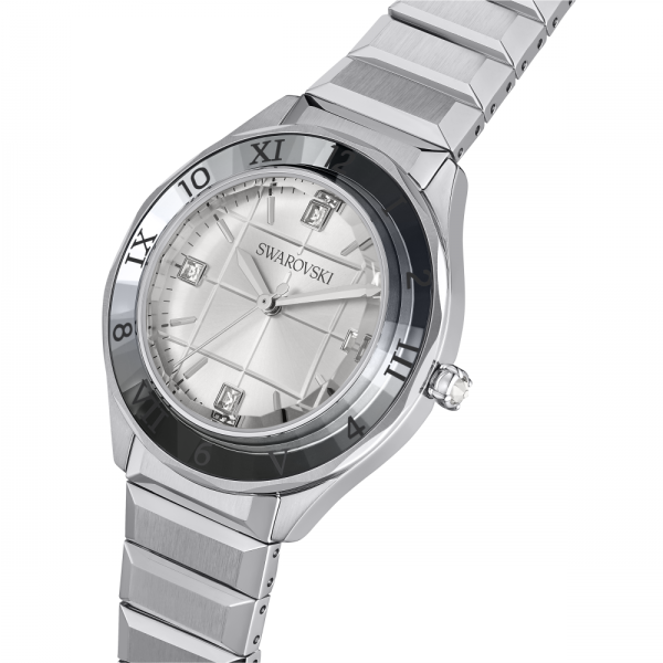 Relógio Swarovski 37Mm Fabrico Suiço Pulseira de Metal Prateado Aço Inoxidável