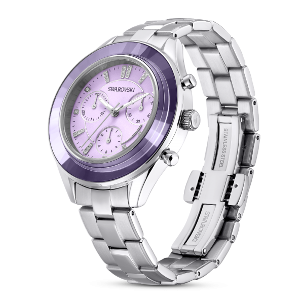 Relógio Swarovski Octea Lux Sport Fabrico Suiço Pulseira de Metal Roxo Aço Inoxidável