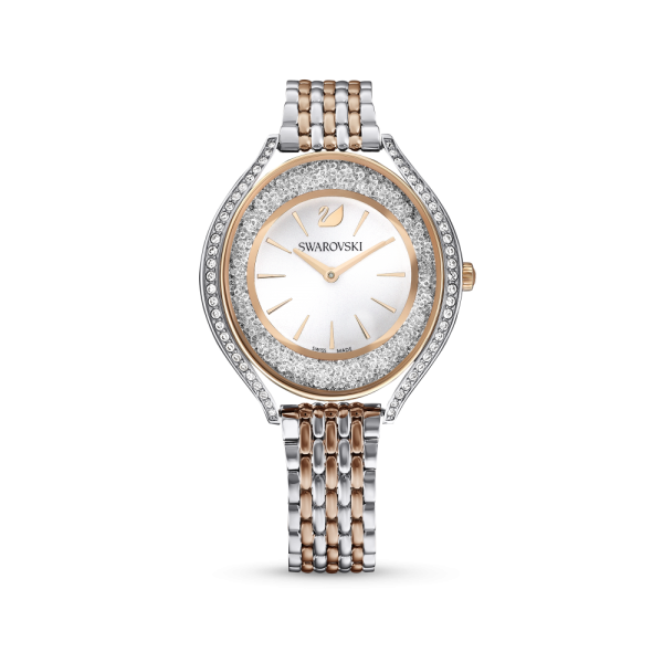 Relógio Swarovski Crystalline Aura Fabrico Suiço Pulseira de Metal Tom Dourado Rosa Acabamento de Combinação de Metais
