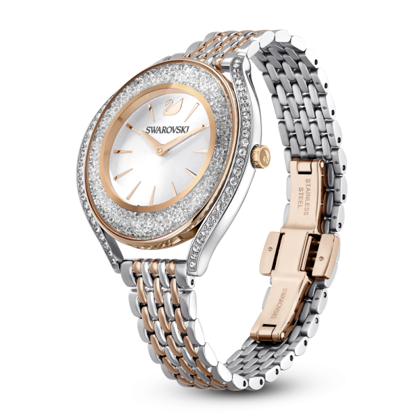 Relógio Swarovski Crystalline Aura Fabrico Suiço Pulseira de Metal Tom Dourado Rosa Acabamento de Combinação de Metais