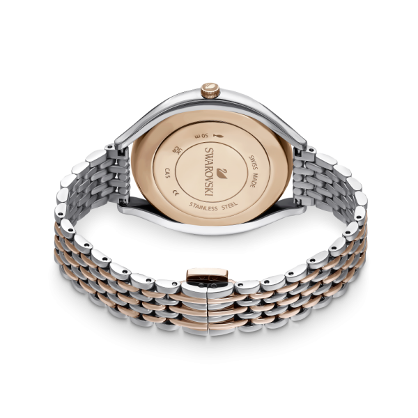 Relógio Swarovski Crystalline Aura Fabrico Suiço Pulseira de Metal Tom Dourado Rosa Acabamento de Combinação de Metais