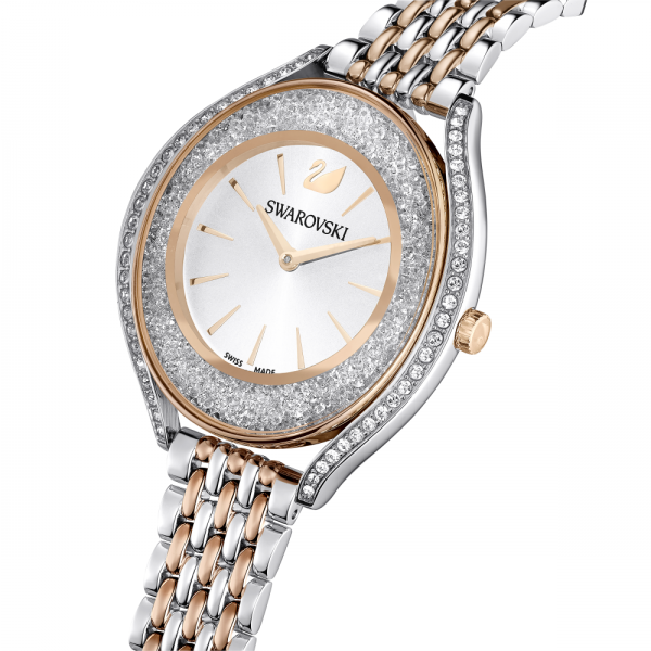 Relógio Swarovski Crystalline Aura Fabrico Suiço Pulseira de Metal Tom Dourado Rosa Acabamento de Combinação de Metais