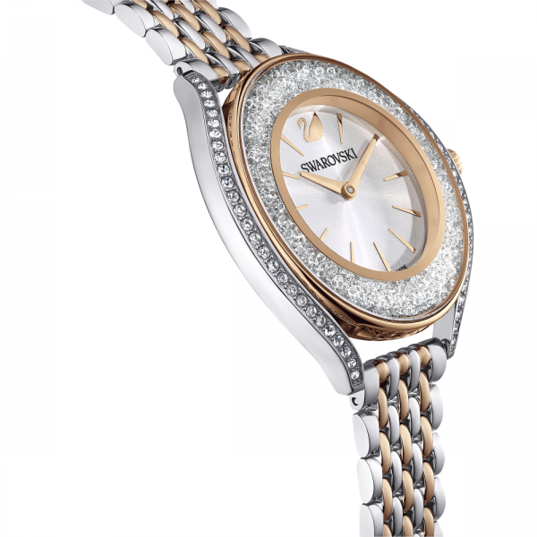 Relógio Swarovski Crystalline Aura Fabrico Suiço Pulseira de Metal Tom Dourado Rosa Acabamento de Combinação de Metais