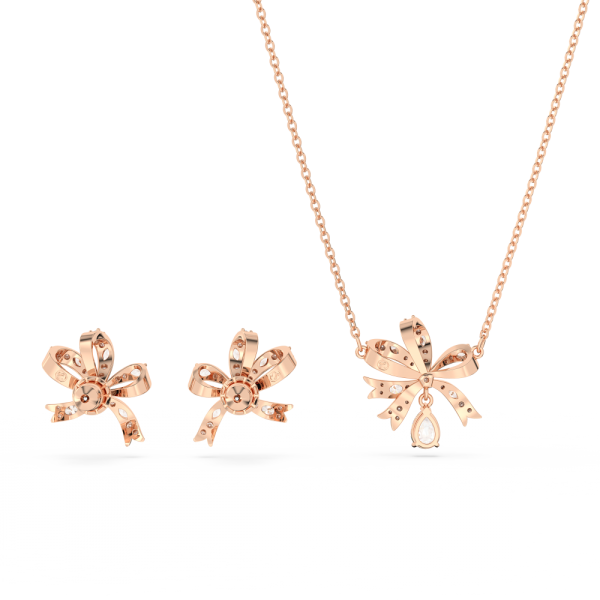 Conjunto Swarovski Volta Laço Branco Lacado a Rosa Dourado