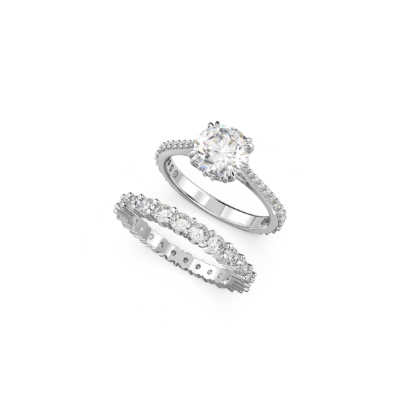 Anel Swarovski Constella Conjunto (2) Lapidação Princesa Branco Lacado a Ródio