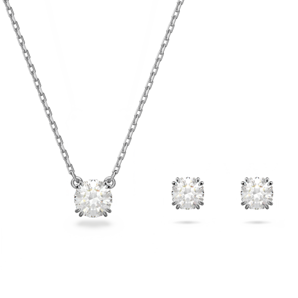 Conjunto Swarovski Constella Lapidação Redonda Branco Lacado a Ródio