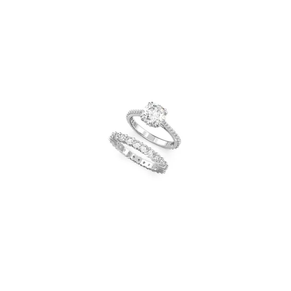 Anel Swarovski Constella Conjunto (2) Lapidação Redonda Branco Lacado a Ródio 55