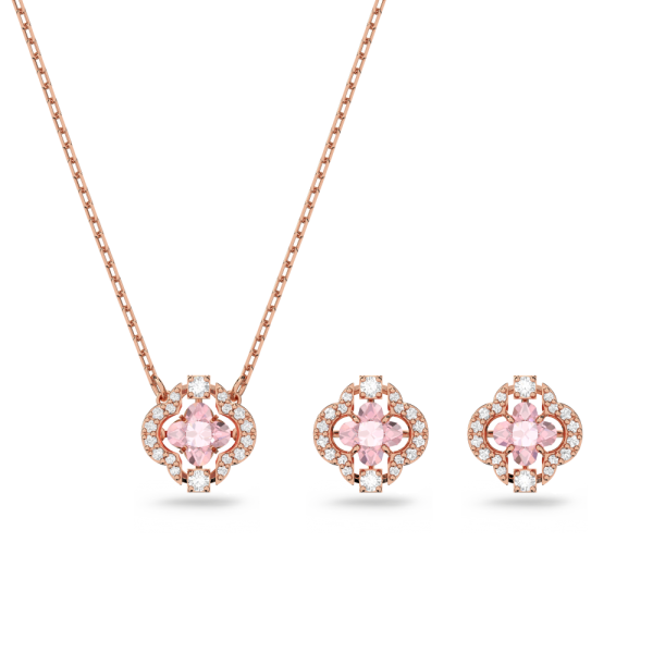 Conjunto Swarovski Sparkling Dance Combinação de Lapidações Trevo de Quatro Folhas Rosa Lacado a Rosa Dourado