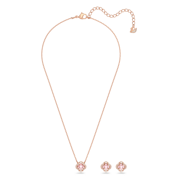 Conjunto Swarovski Sparkling Dance Combinação de Lapidações Trevo de Quatro Folhas Rosa Lacado a Rosa Dourado