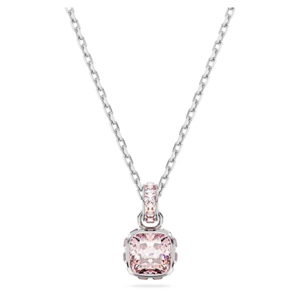 Pingente Swarovski Birthstone Lapidação quadrada Junho Rosa Lacado a ródio