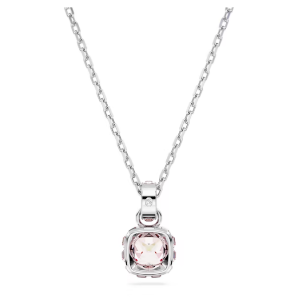 Pingente Swarovski Birthstone Lapidação quadrada Junho Rosa Lacado a ródio