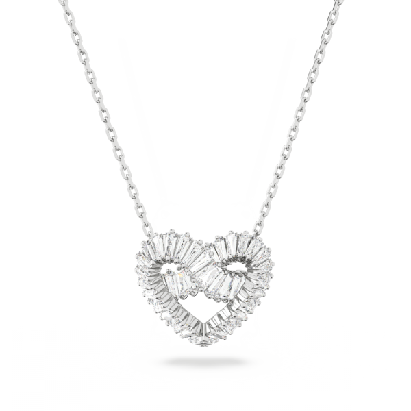Pingente Swarovski Matrix Combinação de Lapidações Coração Branco Lacado a Ródio