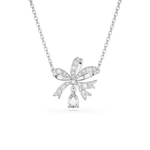 Colar Swarovski Volta Laço Pequeno Branco Lacado a Ródio