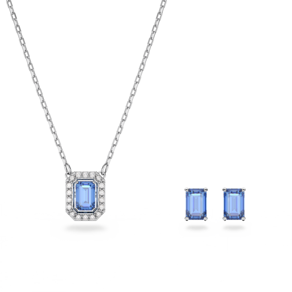 Conjunto Swarovski Millenia Lapidação Octogonal Azul Lacado a Ródio