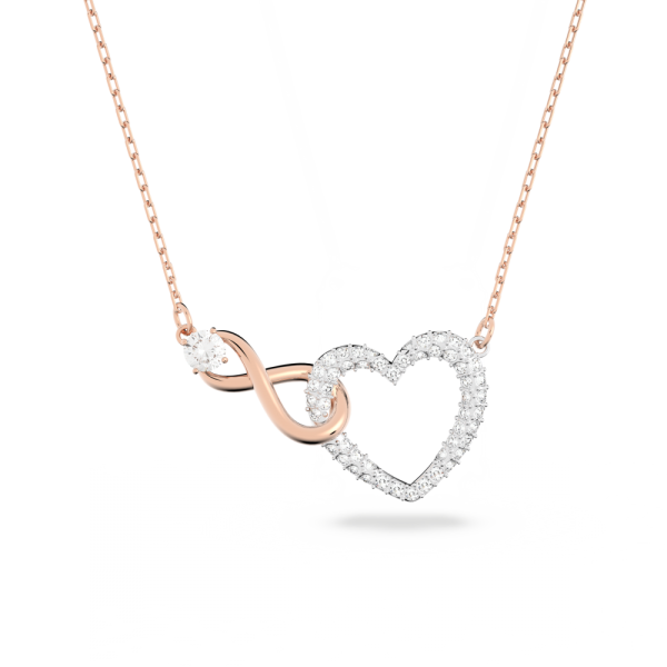 Colar Swarovski Infinity Infinito e Coração Branco Acabamento de Combinação de Metais