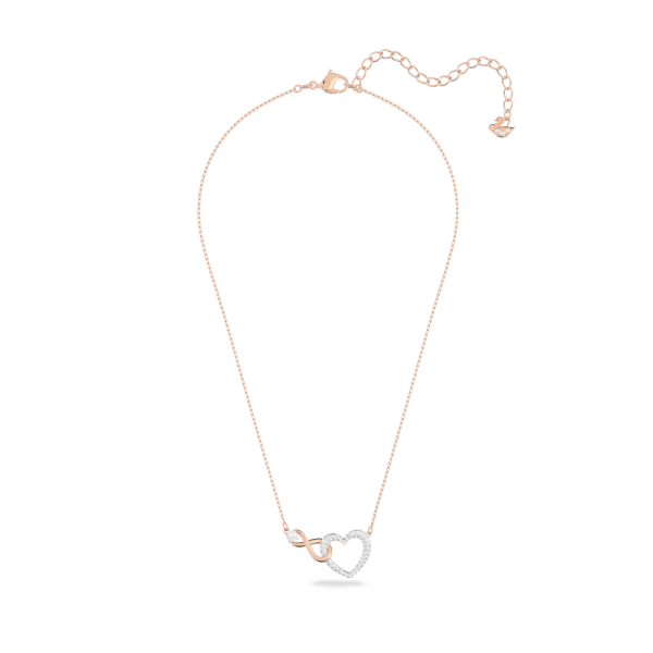 Colar Swarovski Infinity Infinito e Coração Branco Acabamento de Combinação de Metais