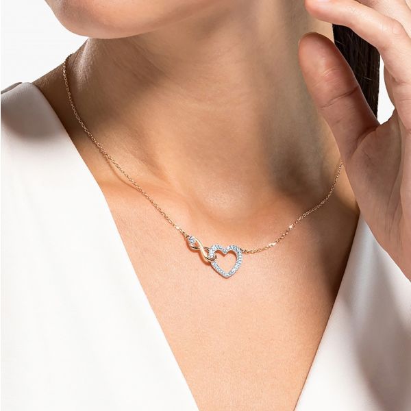 Colar Swarovski Infinity Infinito e Coração Branco Acabamento de Combinação de Metais