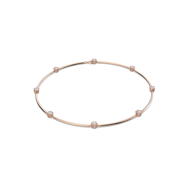 Colar Swarovski Constella Lapidação Redonda Branco Lacado a Rosa Dourado