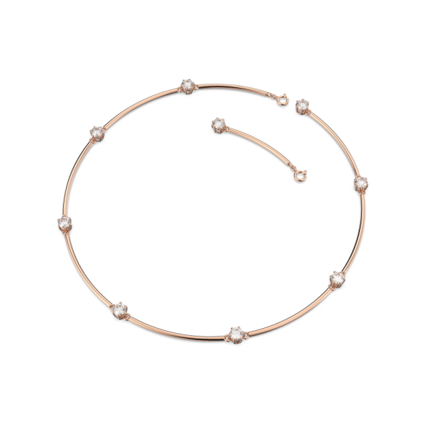 Colar Swarovski Constella Lapidação Redonda Branco Lacado a Rosa Dourado