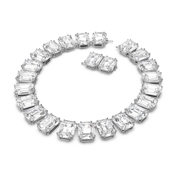 Colar Swarovski Millenia Lapidação Octogonal Branco Lacado a Ródio
