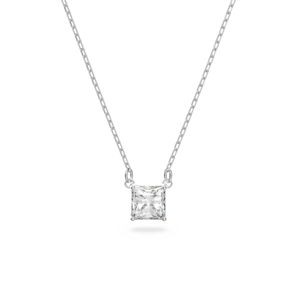 Colar Swarovski Attract Lapidação Quadrada Branco Lacado a Ródio