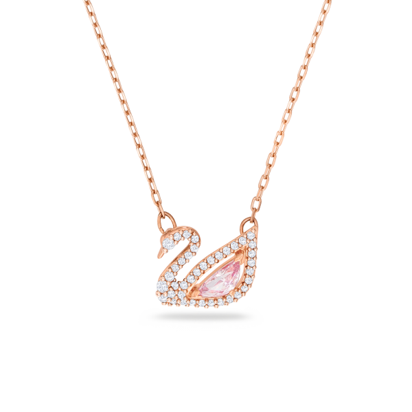 Colar Swarovski Dazzling Swan Cisne Rosa Lacado a Rosa Dourado