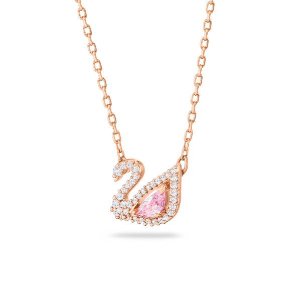 Colar Swarovski Dazzling Swan Cisne Rosa Lacado a Rosa Dourado