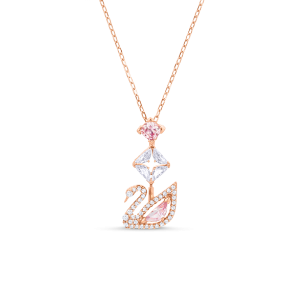 Colar Swarovski Y Dazzling Swan Cisne Rosa Lacado a Rosa Dourado