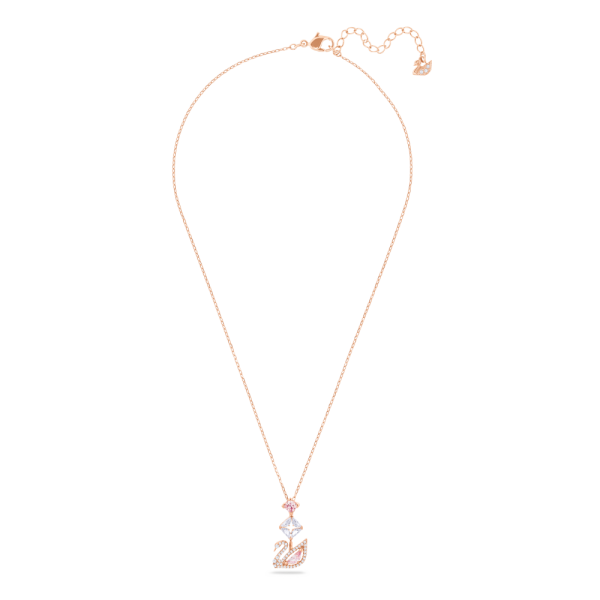 Colar Swarovski Y Dazzling Swan Cisne Rosa Lacado a Rosa Dourado