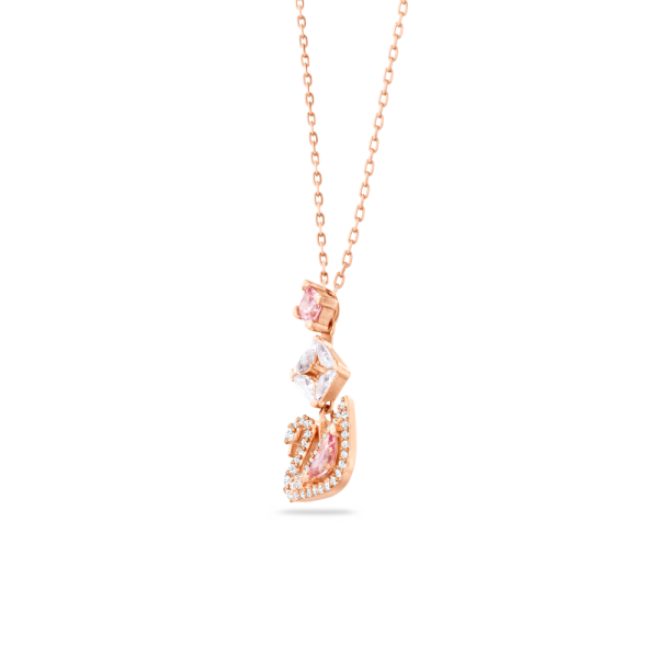 Colar Swarovski Y Dazzling Swan Cisne Rosa Lacado a Rosa Dourado